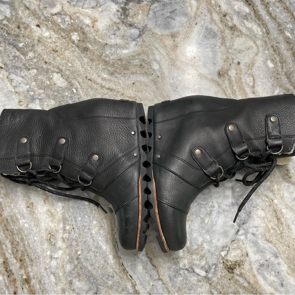 SOREL Joan Of Arctic Leather Wedge Mid Ankle Boots Black NL2173-001 Gorp - Picture 6 of 14
